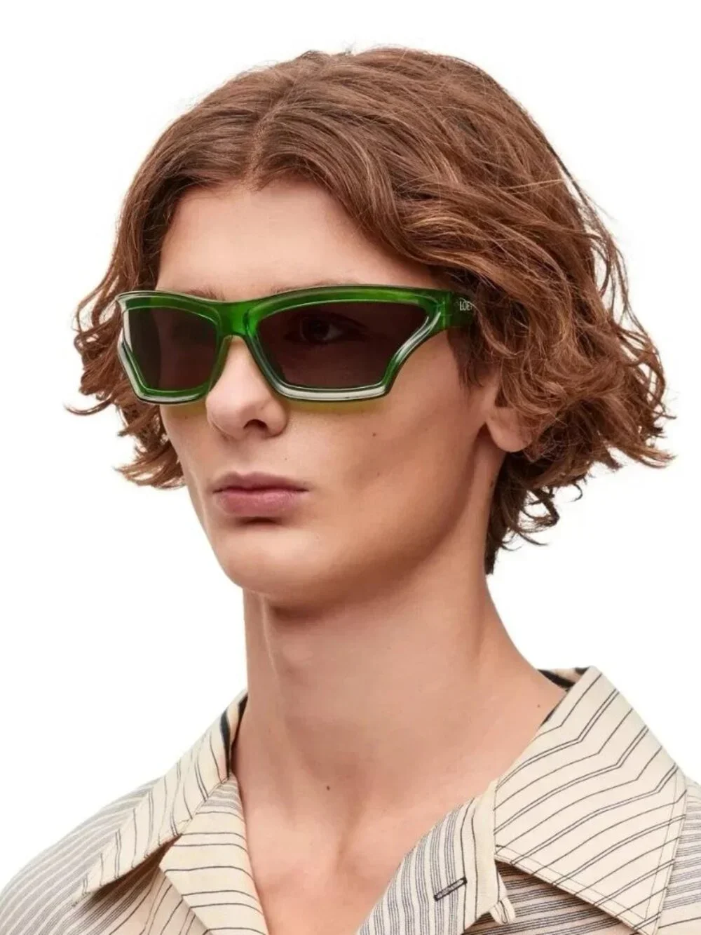 Loewe Men Sunglasses Green Smoke Wraparound LW40143U 98A NEW AUTHENTIC